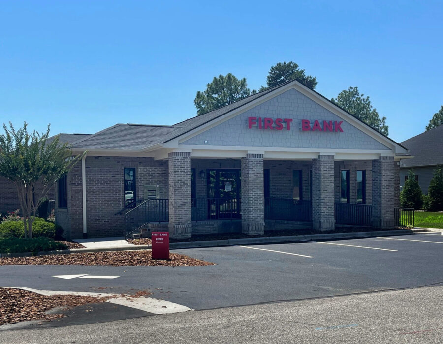 Exterior of the First Bank Seven Lake branch.