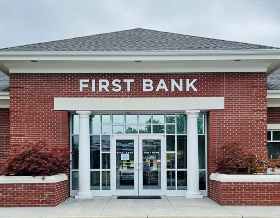 Entrance to the First Bank Whiteville branch.