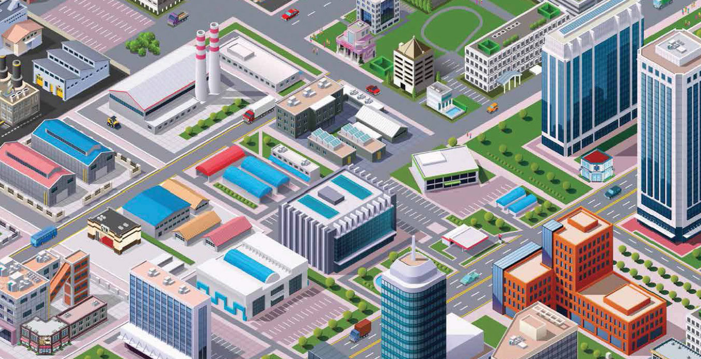 Birdseye view of a city inforgraphic illustration