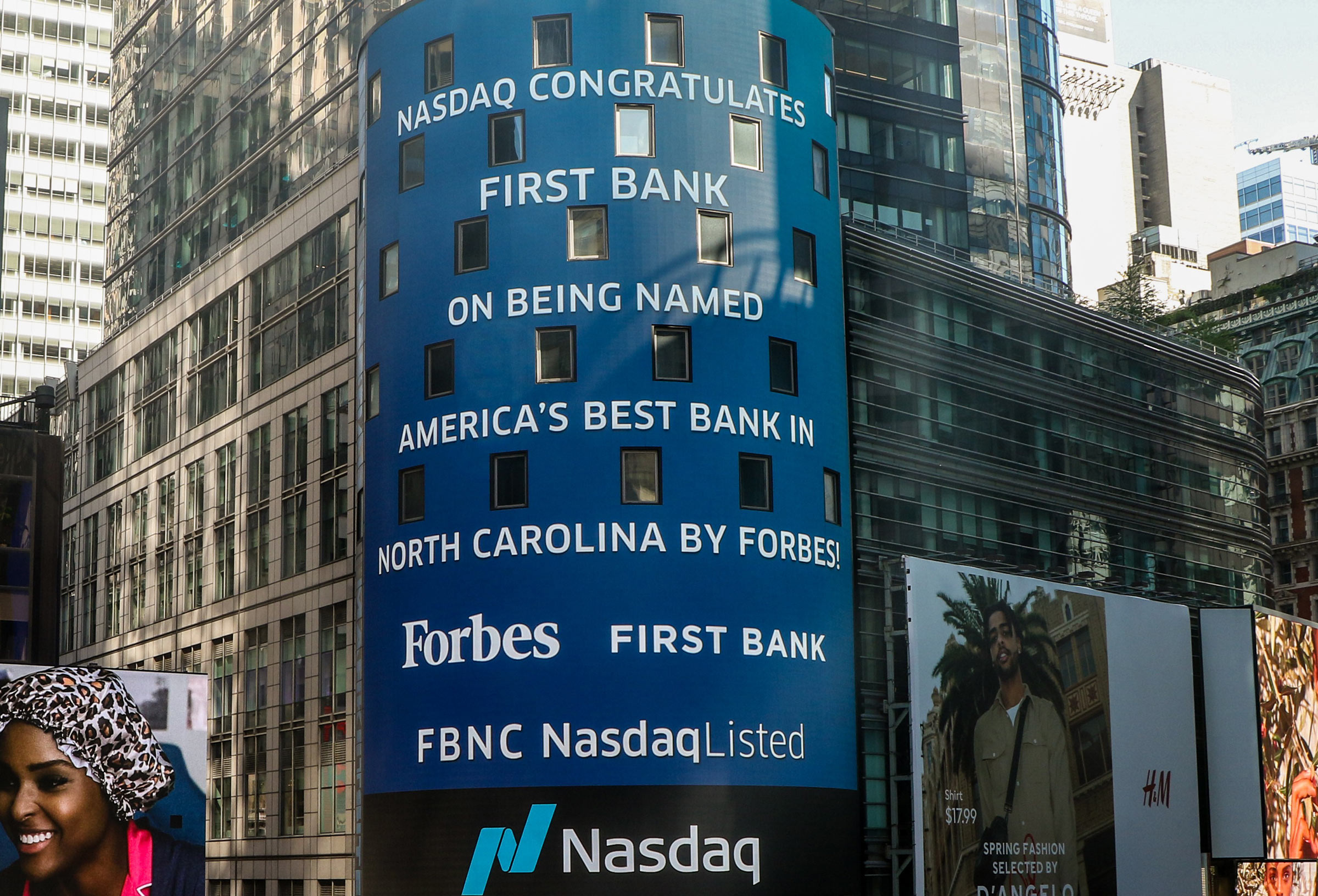 First Bank celebrated the Forbes nod with a marquee in Times Square