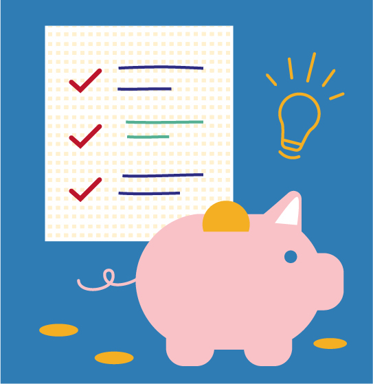 Illustration of piggy bank with checklist,