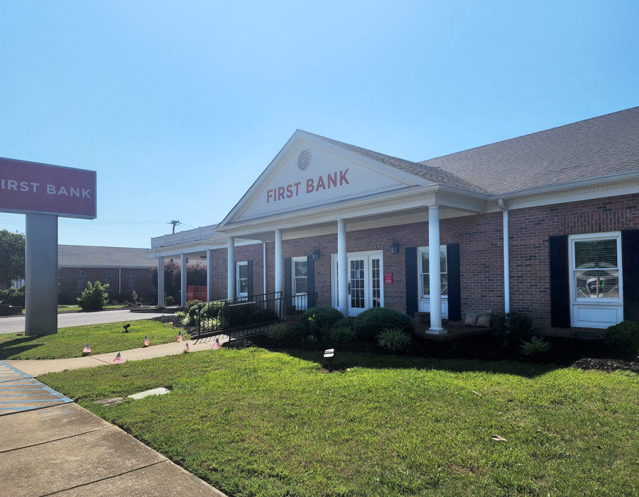 First Bank Blacksburg Branch front with sign.