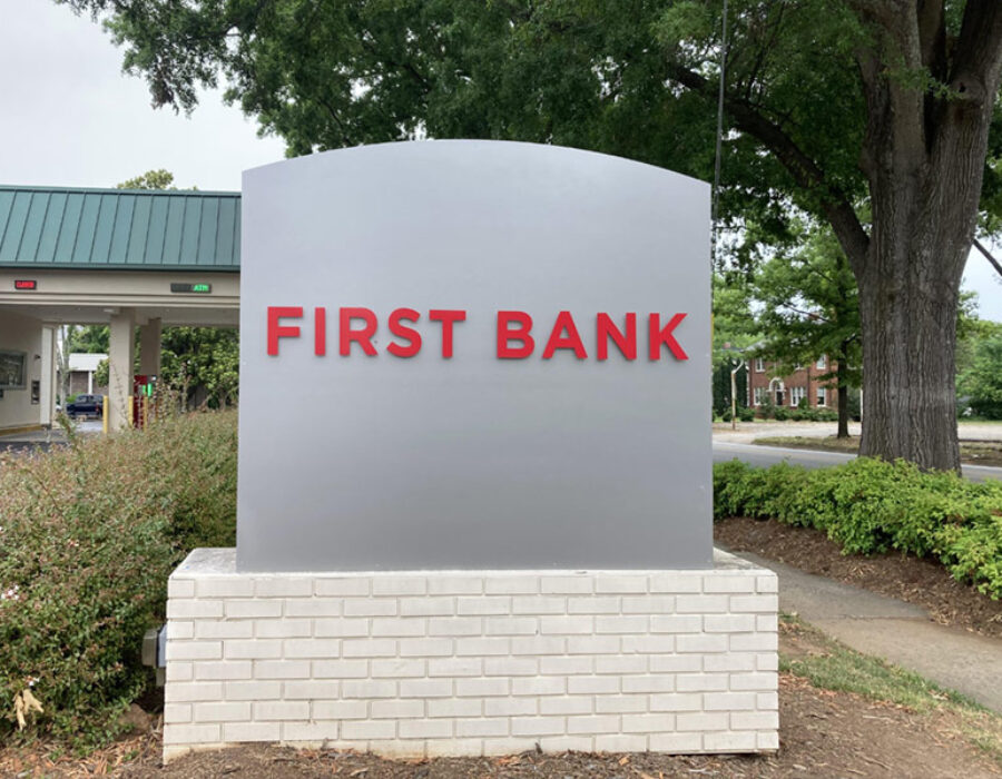 First Bank Rock Hill branch road sign.