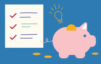 Illustration of piggy bank with checklist.