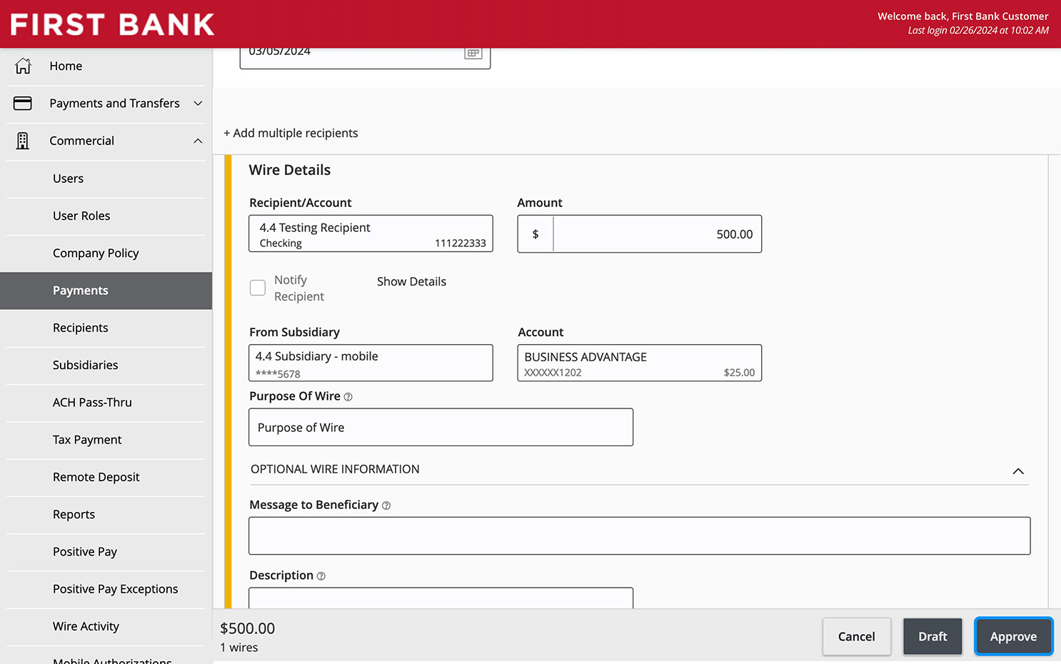 Online Banking screen highlighting the Approve button.