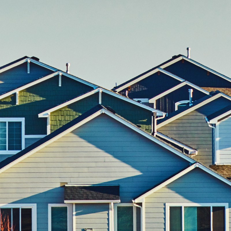 Roofline of houses in a neighborhood.