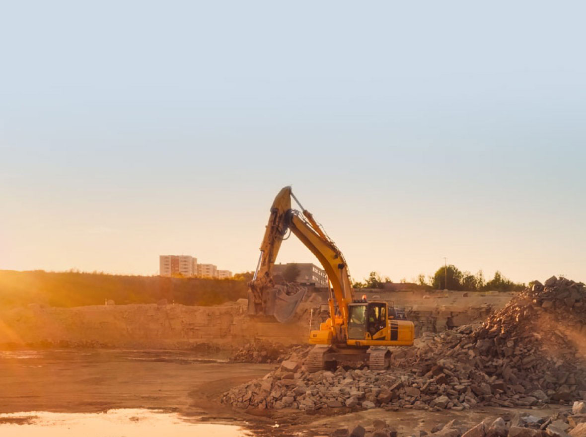 Construction equipment at a job site.