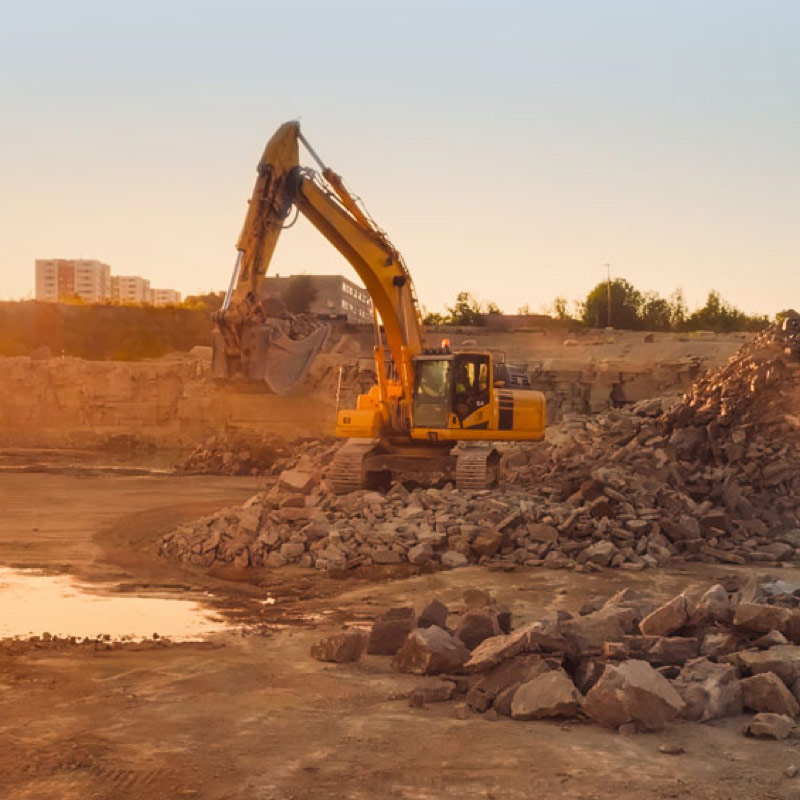 Construction equipment at a job site.