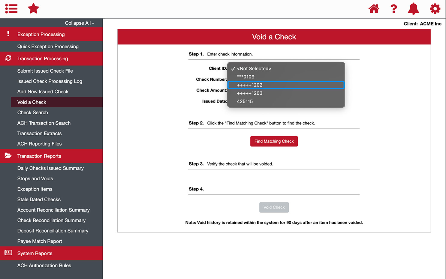 First Bank online banking screen showing the Client ID form dropdown.