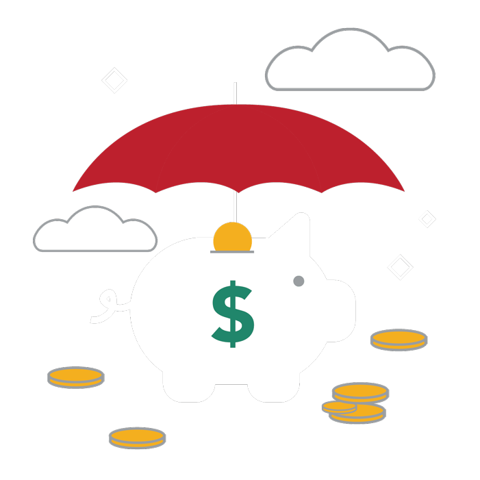 Illustration of a piggy bank with an umbrella above it.