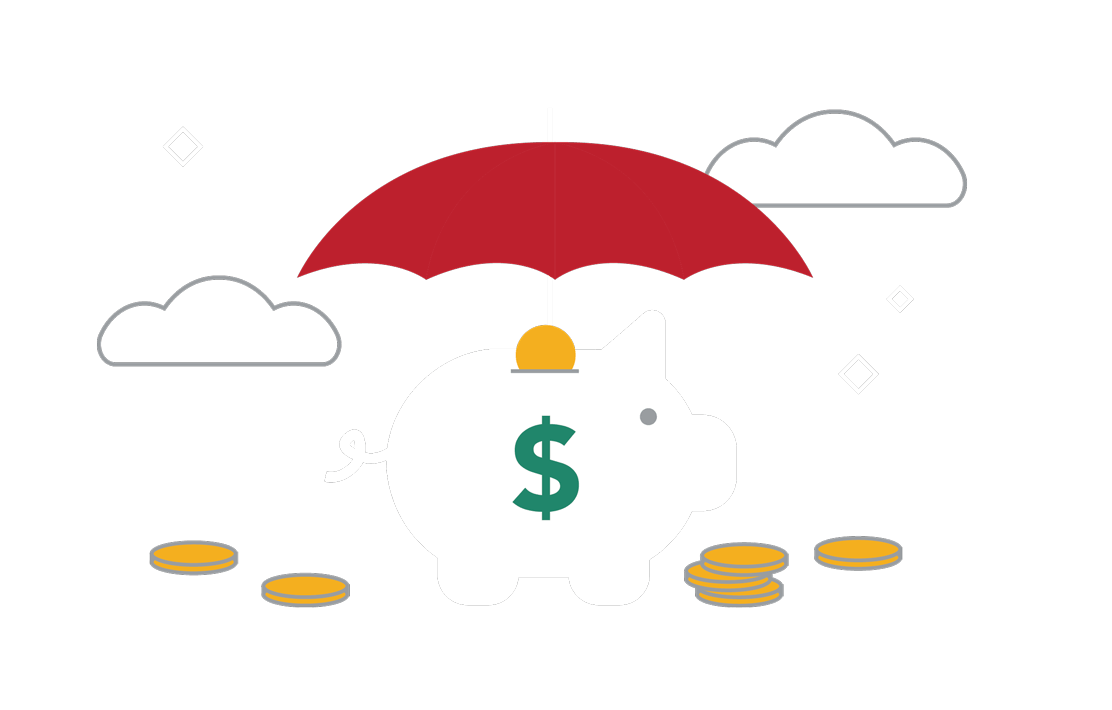 Illustration of a piggy bank with an umbrella above it.