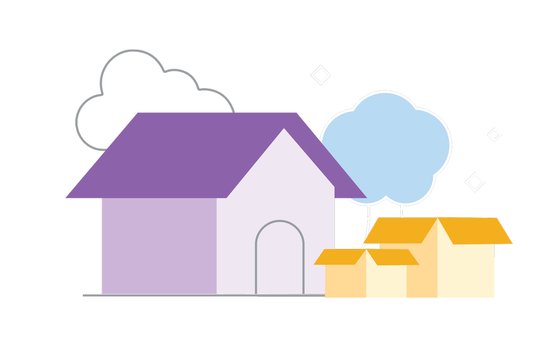 Illustration of home and moving boxes.