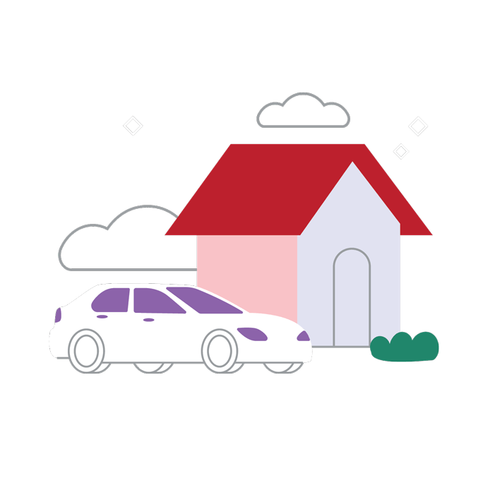 Illustration of car and house.