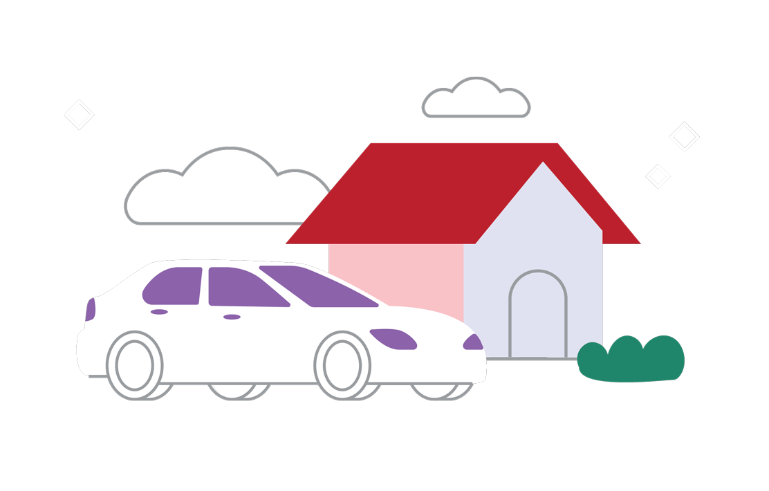 Illustration of car and house.