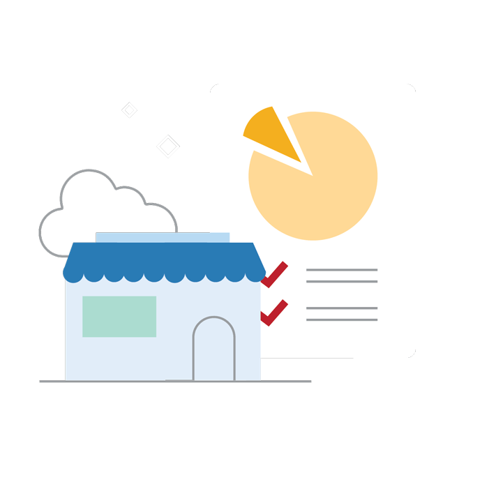 Illustration of small business and financial charts.