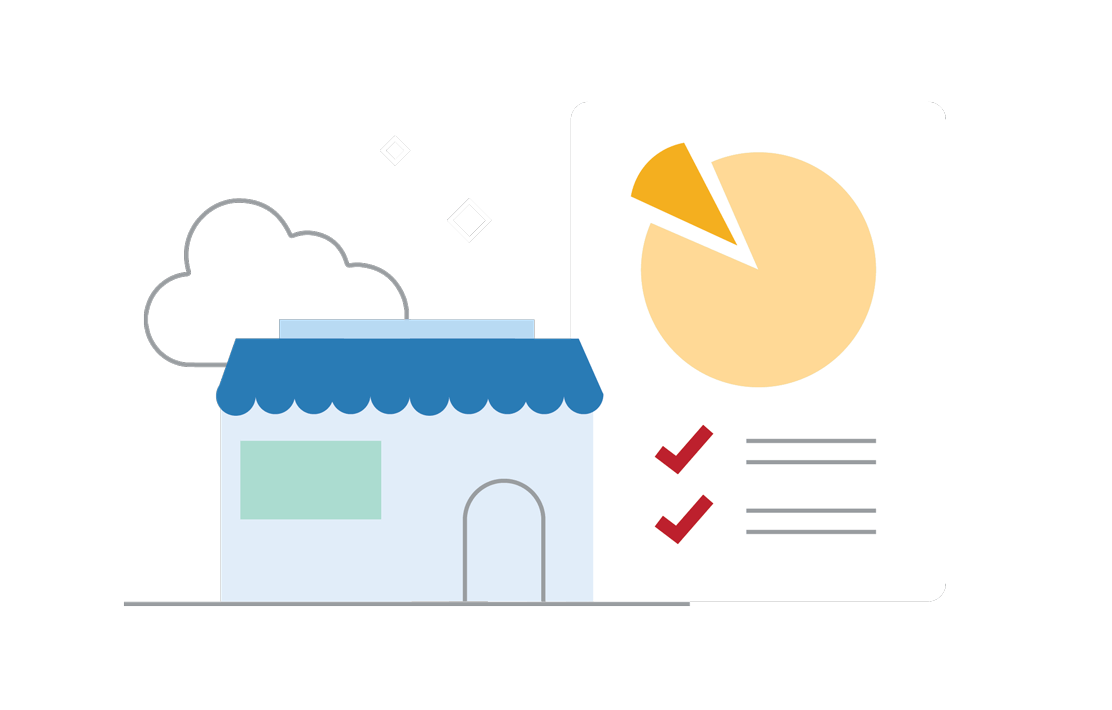 Illustration of small business and financial charts.