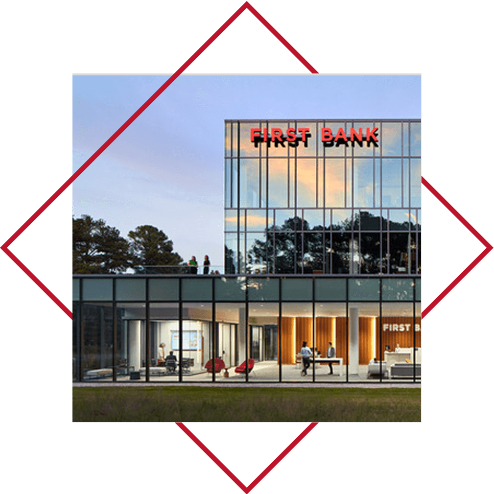 First Bank headquarters exterior.