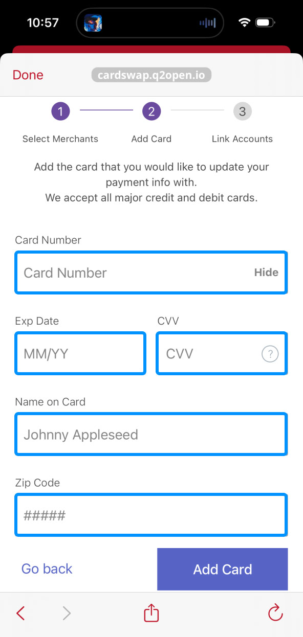 First Bank Online Banking screen showing the CardSwap payment entering fields.