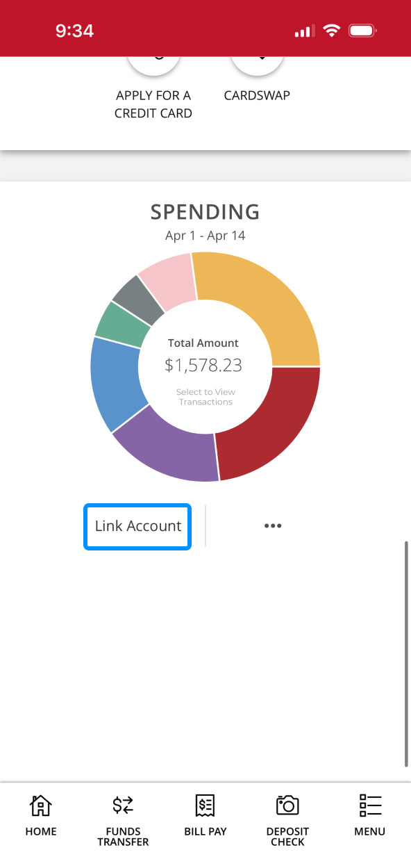First Bank online banking screen highlighting the Link Account link.
