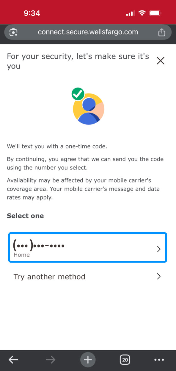 First Bank online banking screen highlighting the phone selection setting.