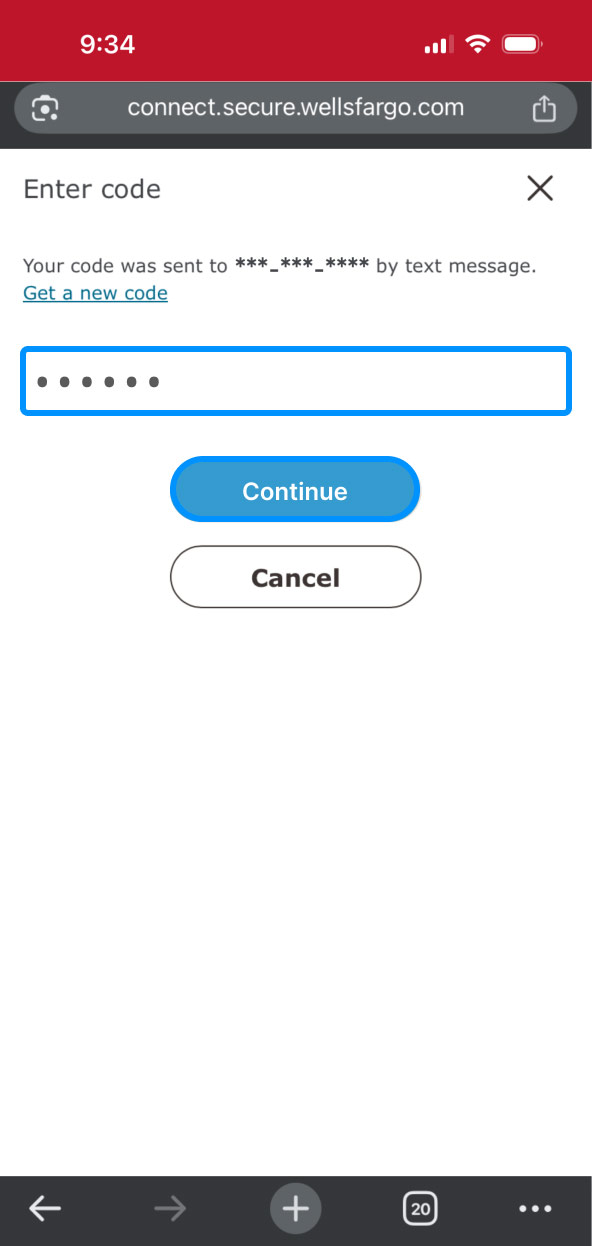 First Bank online banking screen showing the one time code being entered.