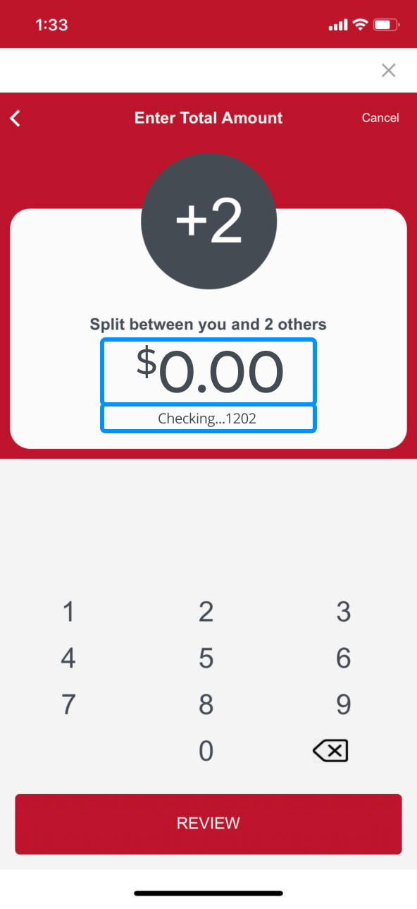 First Bank online banking screen highlighting where to enter the money amount to be requested.