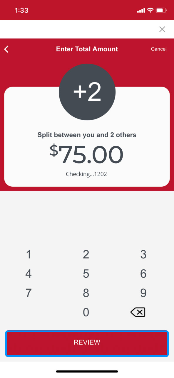 First Bank online banking screen highlighting the Review button.