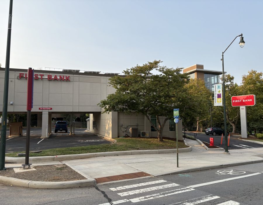 outside shot of the new Asheville First Bank branch on College Street