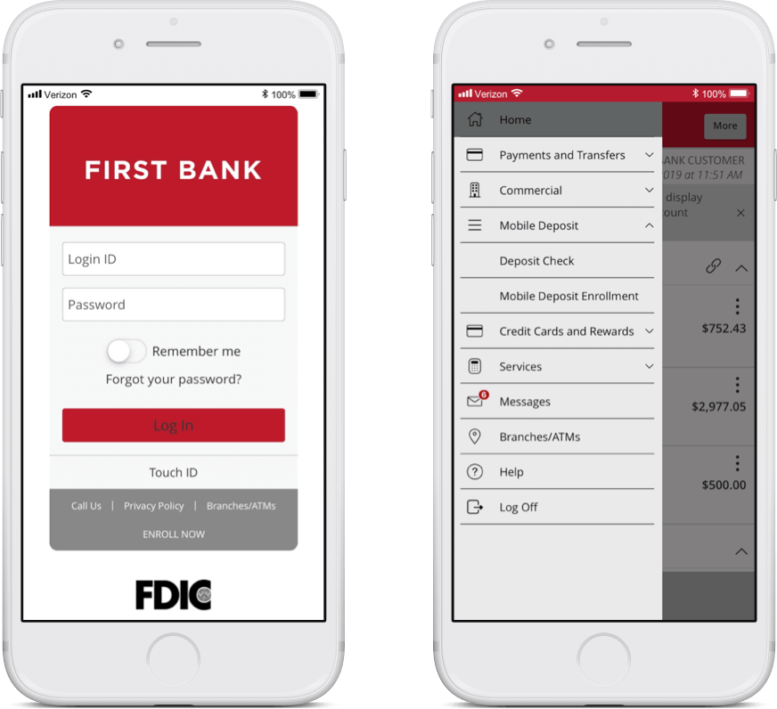 phone with first bank mobile check deposit app