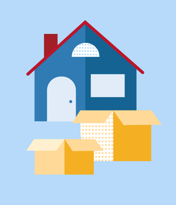Illustration of home with moving boxes.